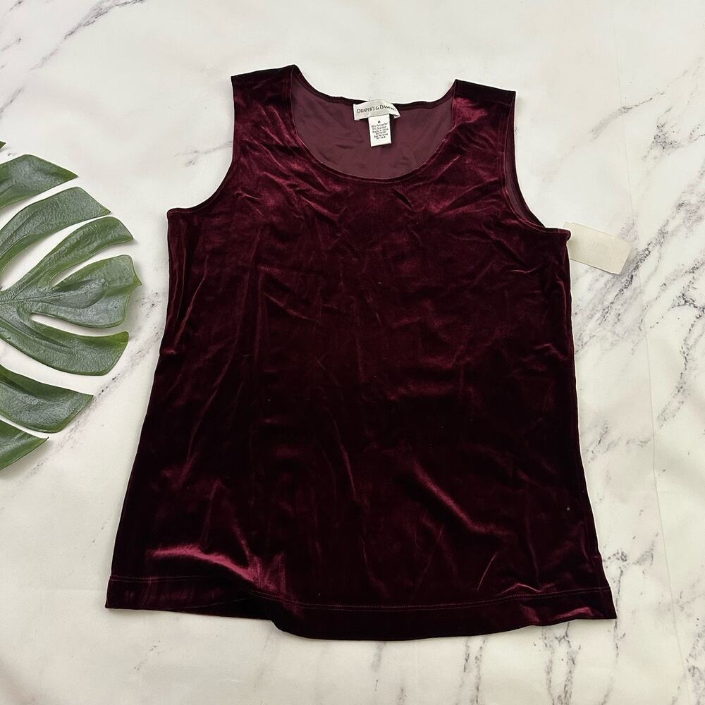 Drapers Damons Womens Vintage 90s Velvet Tank Top Size M New Wine Red Stretch